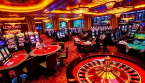 Exciting gaming at Casino LOTO188 with vibrant tables, slots, and roulette.