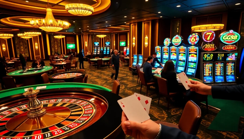 Engaging in an exhilarating game at GG88 casino with vibrant tables and players.
