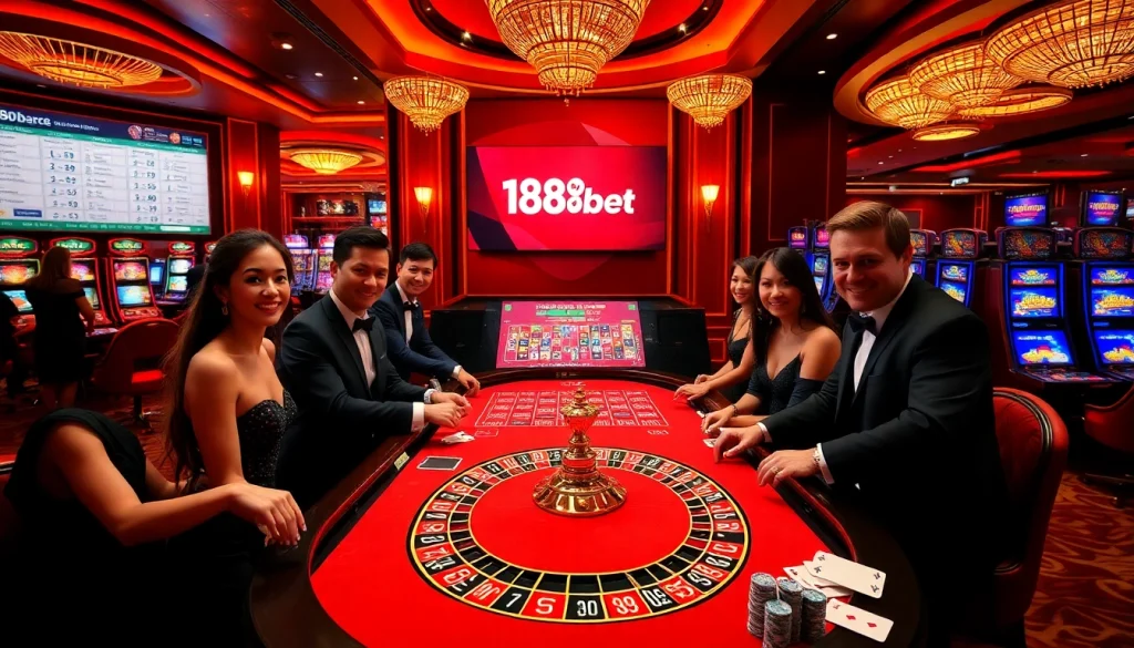 Engaging gamblers at a vibrant casino table on trang chủ 188bet featuring excitement and luxury.