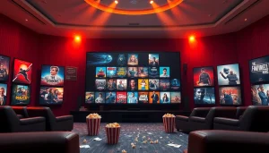 Watch films at https://bandarlayarkaca21.com with a vibrant cinema streaming interface design.