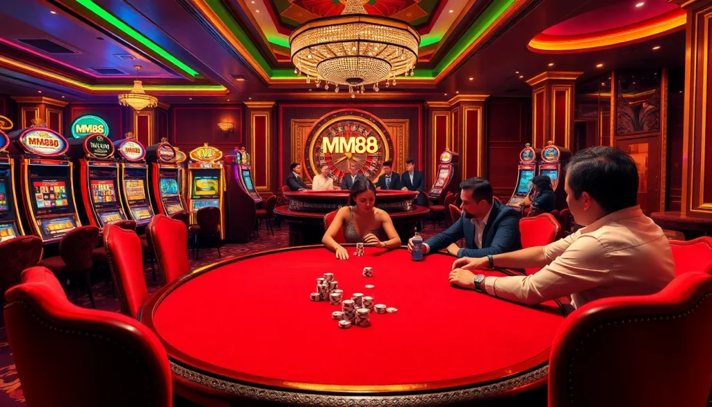 Experience the thrill of gaming at MM88 with intense poker action and vibrant slot machines.