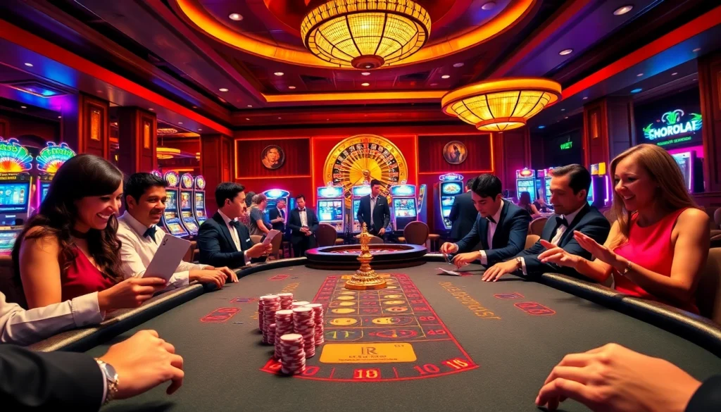 Players enjoying a vibrant poker game at SHBET and indulging in a luxury casino atmosphere.