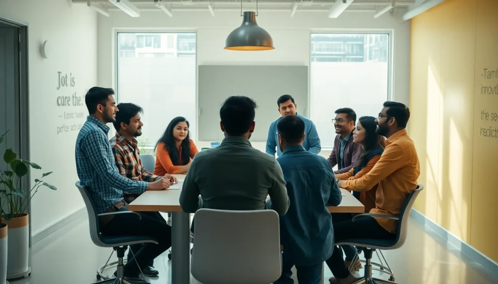 Showcase of indian entreprenure collaboration in a modern office setting.