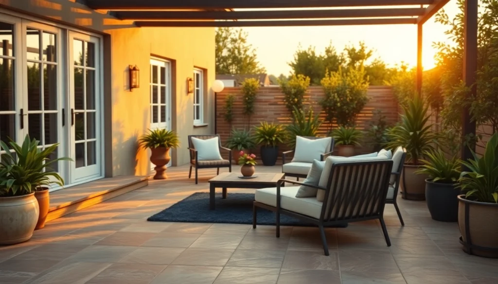 Carrelage extérieur élégant présenté sur une terrasse extérieure paisible, idéal pour la détente.