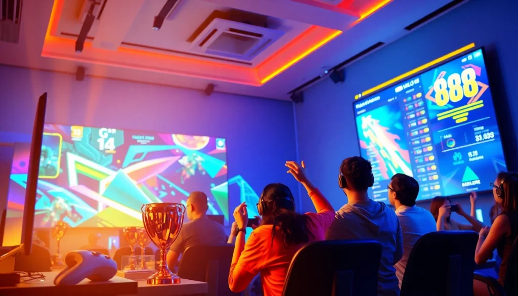 Dynamic online gaming scene showcasing Hello88 with vibrant colors and engaged players.