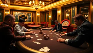 High-stakes poker action at a luxurious casino with elements from https://f168info.com/.