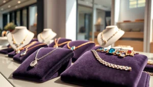 Showcase stunning jewelry pieces from https://valenciakey.es in a modern boutique setting.