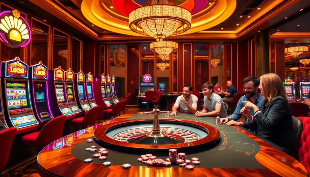Experience the excitement of luck8 at a vibrant casino with players at the poker table.
