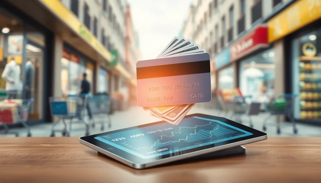 카드깡 개념을 나타내는 현대적인 디지털 금융 설정의 일러스트.