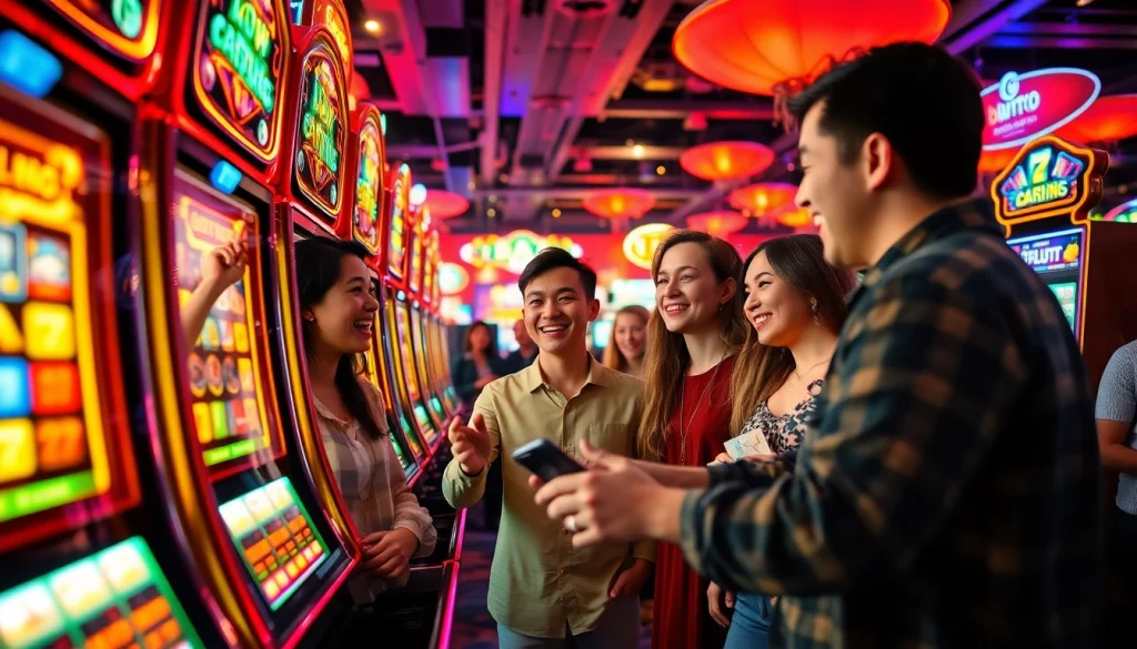 Pemain menikmati pengalaman bermain slot online Birutoto yang mendebarkan di kasino digital yang hidup dan penuh warna.