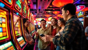 Pemain menikmati pengalaman bermain slot online Birutoto yang mendebarkan di kasino digital yang hidup dan penuh warna.