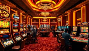 Players enjoying thrilling games at lucky88 slot machines in a luxurious casino atmosphere.