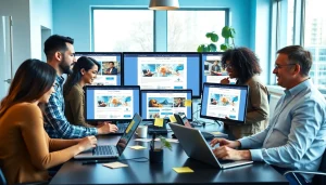 Professional team collaborating on website design, showcasing Thiết kế website expertise