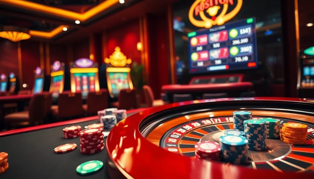 S666 nhà cái gaming scene with luxurious casino elements, highlighting poker chips and a roulette wheel.