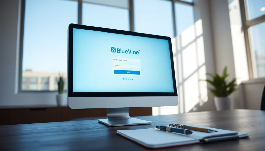 Access the secure bluevine login page on a computer screen in a modern office.