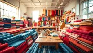 De stoffenwinkel met kleurrijke stoffen en creatief naaiaccessoires.