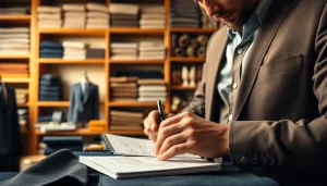 Bespoke custom made suits crafted by a skilled tailor in a refined workshop.