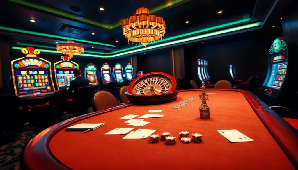 Engaging gambling scene with vibrant casino elements linking to https://luck8.name/ for immersive experiences.
