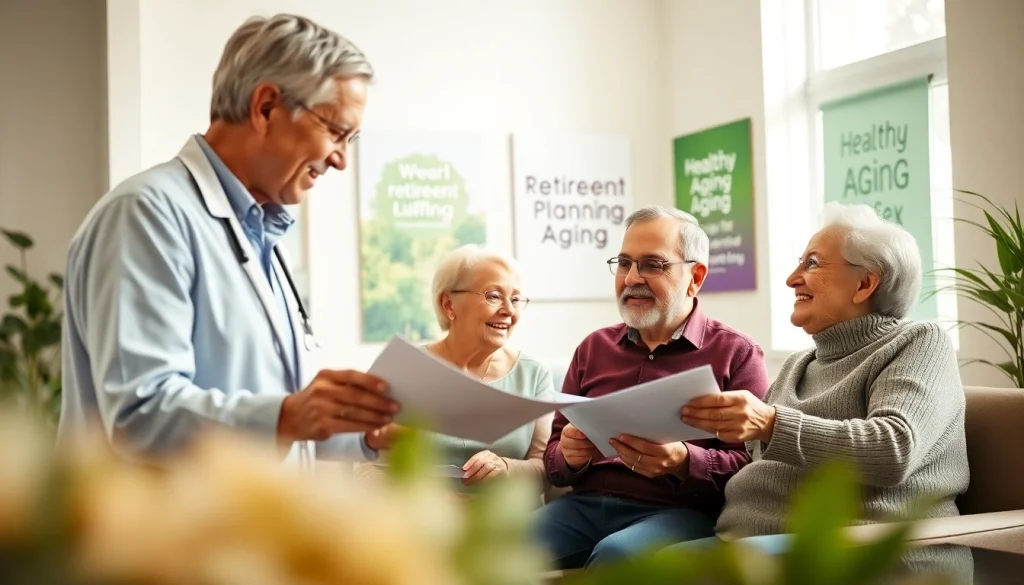 Engaging consultation at https://frontidas.com focusing on senior retirement planning in a vibrant office.