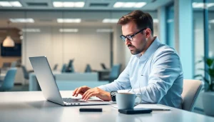 Atera login troubleshooting session with a technician at a modern office desk.