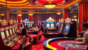 Exciting players winning big at ok365 casino tables in a luxurious environment.
