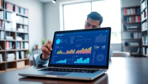 SEO analyst evaluating metrics and optimizing website performance in a professional office