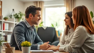 Business coach near me providing guidance to clients in a professional office setting.