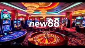 New88 casino excitement with players at tables, engaging in strategic gameplay.