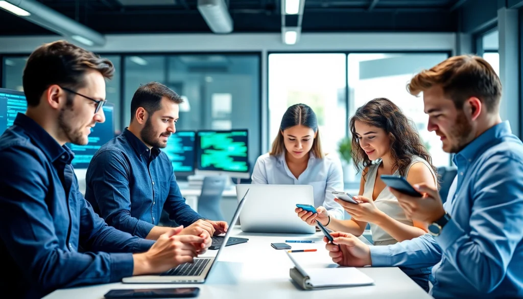 Engaged team conducting quality assurance tests at https://xqa.ca, showcasing modern technology and collaboration.