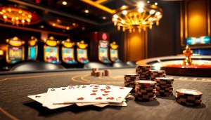 Kèo nhà cái w88 vibrant casino scene with poker table, chips, and roulette wheel.