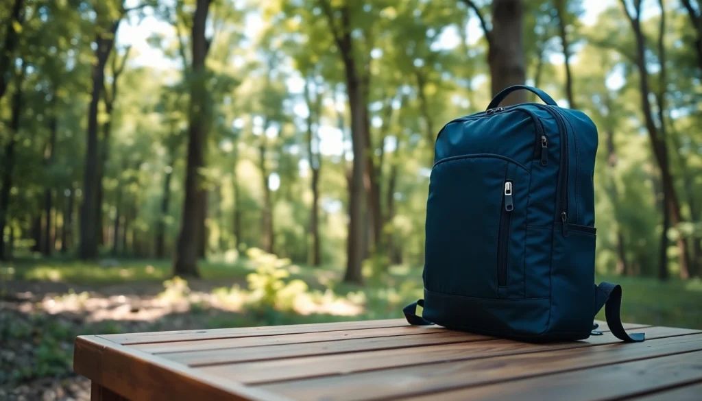 Wasserdichter Rucksack Laptop für Damen und Herren mit modernem Design in der Natur.