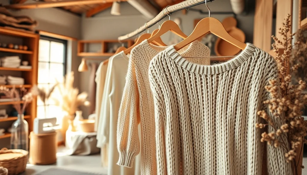 Showcase of handcrafted garments from https://www.ound-ound.com in a warm artisan studio environment.