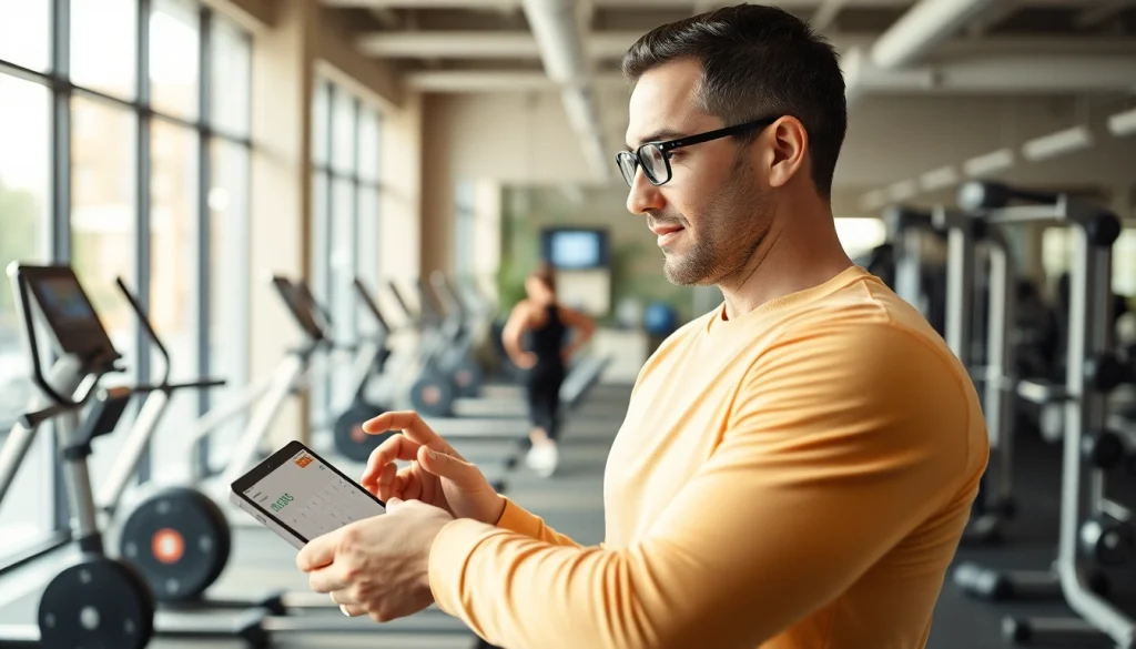 Calculate your metabolic age calculator with a user-friendly interface in a vibrant health setting.