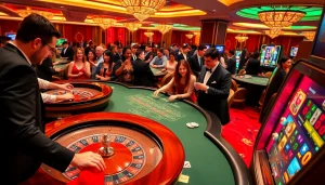 Exciting casino gaming experience at trang chủ go8 with vibrant tables, professional dealers, and happy gamblers.