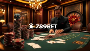 Experience high-stakes action at 789BET with a luxurious casino blackjack table scene.