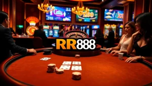 Experience the excitement of RR88's online gambling with vibrant casino elements and engaging visuals.