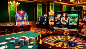 Experience the excitement of mg188s.com with a luxurious casino scene featuring vibrant games.