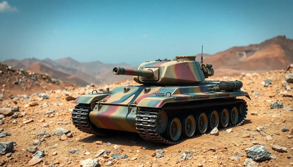 rc tank maneuvering across a rugged terrain, showcasing its details and features