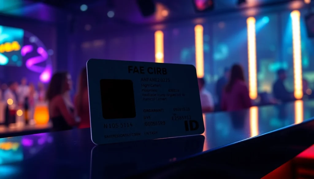Discover authentic-looking Club21ids fake ID card with advanced security features in a vibrant club setting.