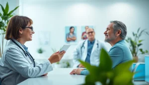 Consultation on Oral Weight Loss Treatments between a healthcare professional and a patient in a modern setting.