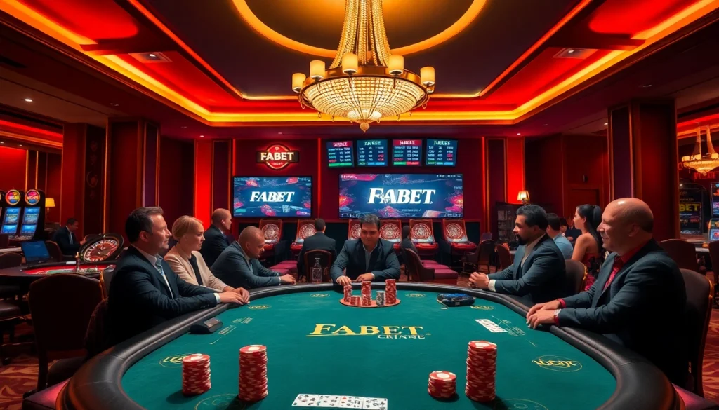 Experience excitement at FABET with vibrant poker tables and colorful chips.