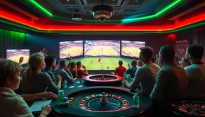 Watch live football (trực tiếp bóng đá) with excited fans at a high-stakes betting table experience.