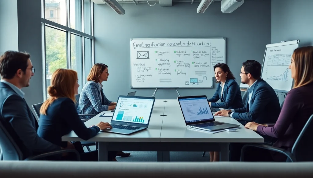 Collaborative meeting on online email verification strategies with diverse professionals.