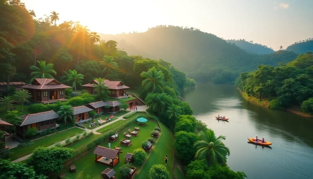 Dandeli Resorts with serene riverside cottages and lush surroundings, showcasing adventure activities.
