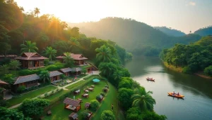 Dandeli Resorts with serene riverside cottages and lush surroundings, showcasing adventure activities.