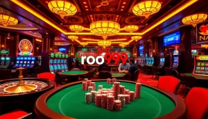 Engaging casino scene showcasing excitement with betting tables reflecting roo99v1.com.