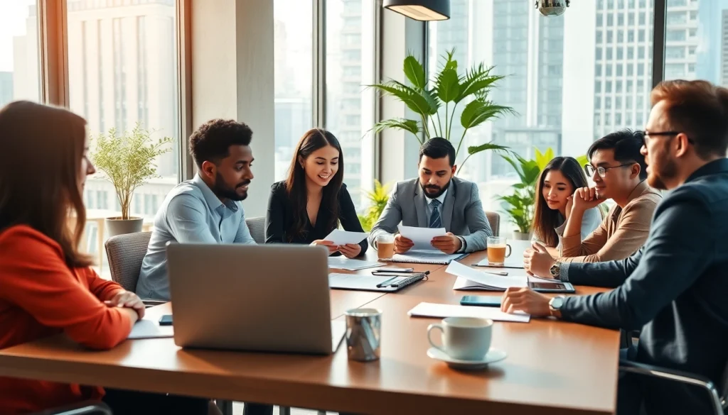Business team collaborating in a modern office, enhancing productivity and teamwork.