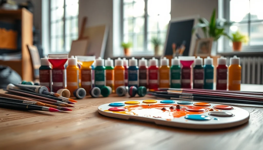 Explore vibrant acrylic paints and tools in a creative studio setup at https://acrylicpedia.com.