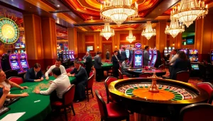 Players enjoy thrilling games at an upscale casino featuring vibrant visuals of 11UU gaming excitement.