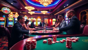 Players enjoying a thrilling gaming experience at cổng game 789club with vibrant casino elements.